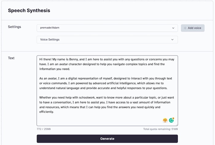 ElevenLabs Speech Synthesis Example