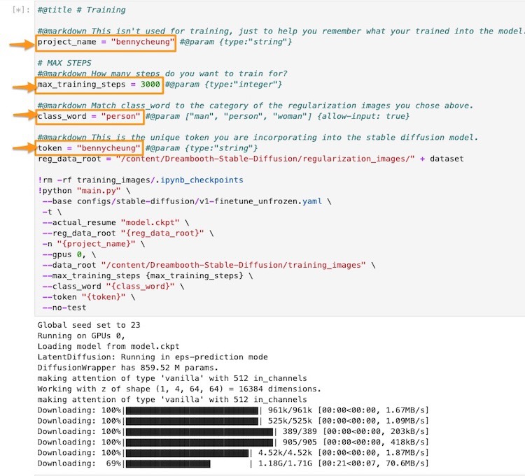 RunPod DreamboothTraining notebook 04 training annotated