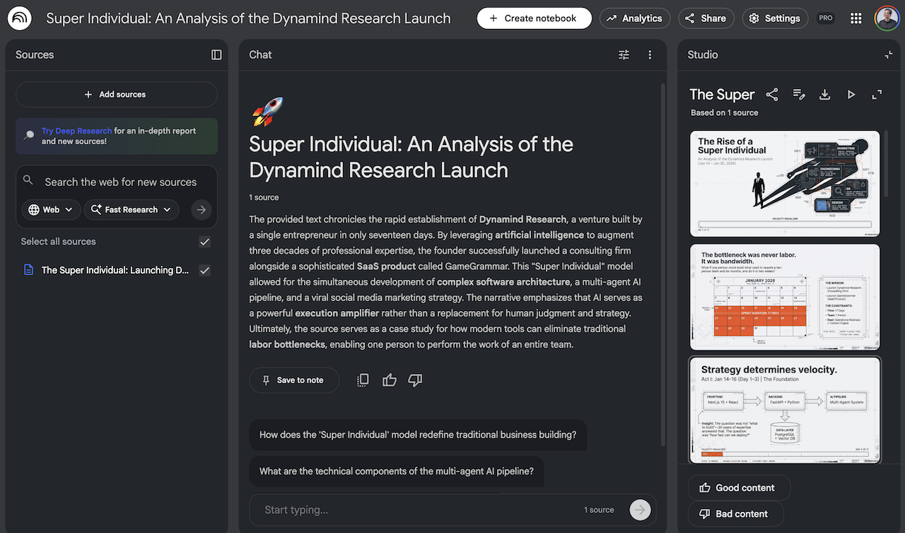 NotebookLM generating slides from source material