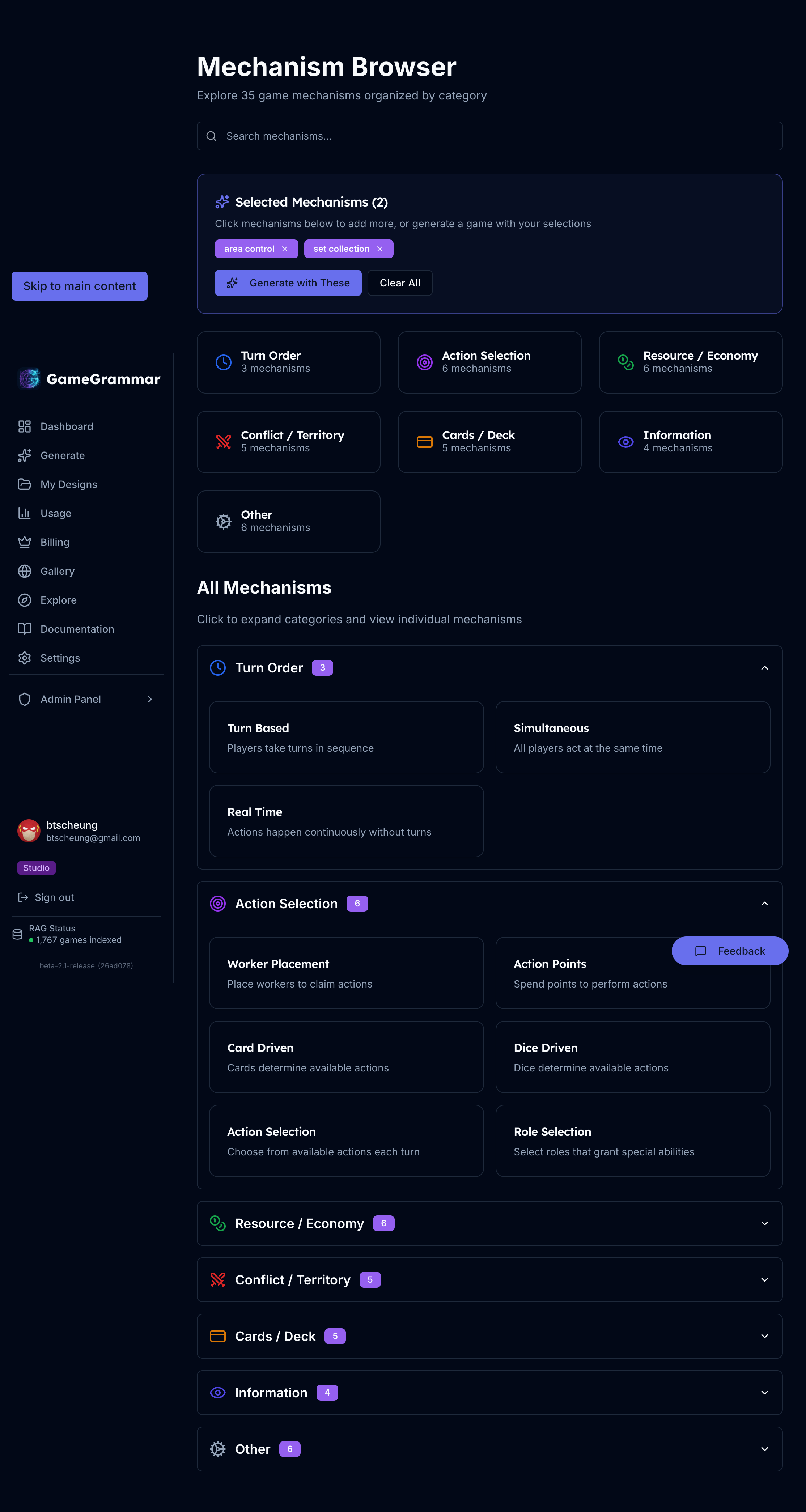 GameGrammar Mechanism Browser