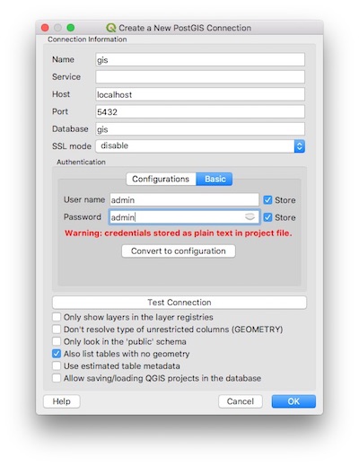 PostGIS QGIS Connection