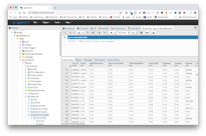 Using pgAdmin4 to view PostGIS table data